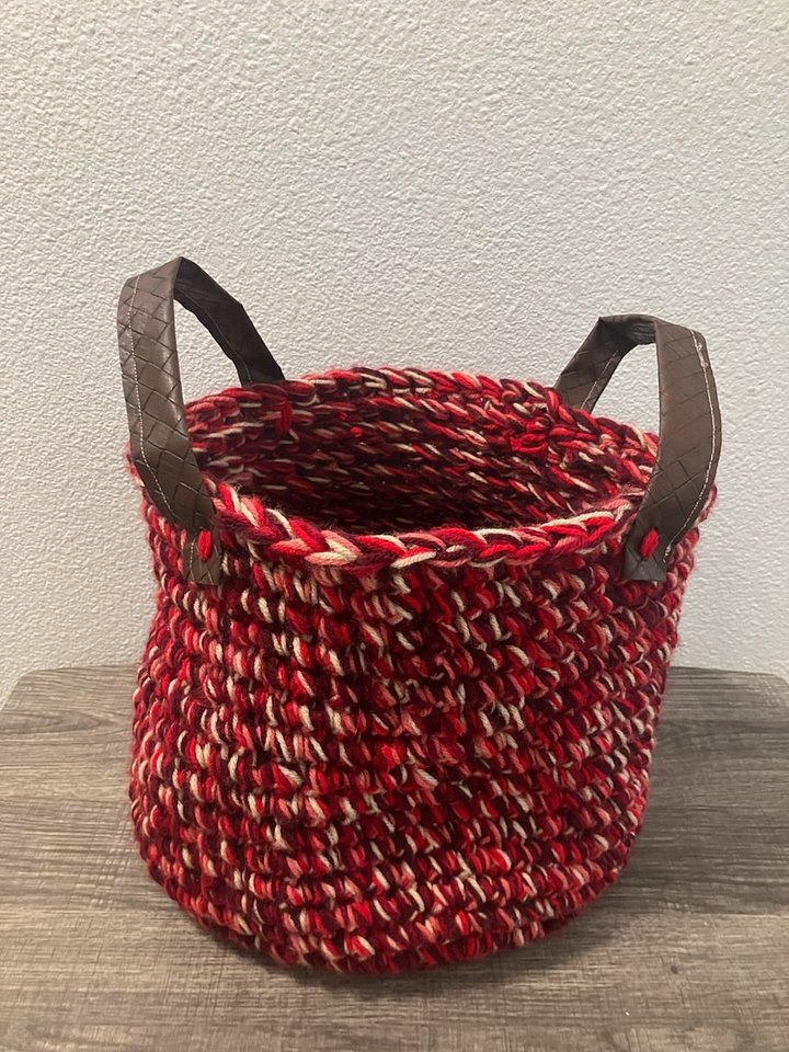 One-of-a-Kind Large Designer Crochet Storage Basket - Burgundy & Red product image (2)