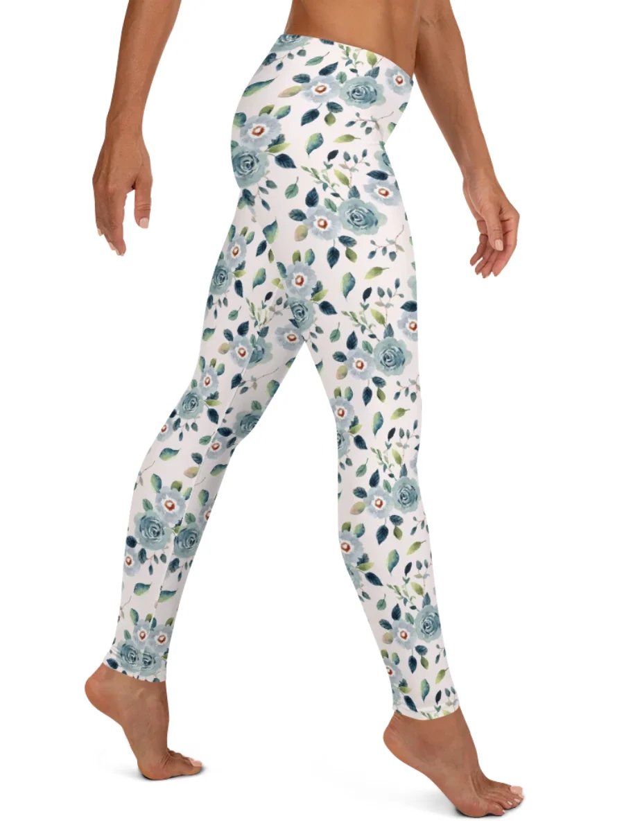 Blue Floral Pattern Womens Leggings product image (2)