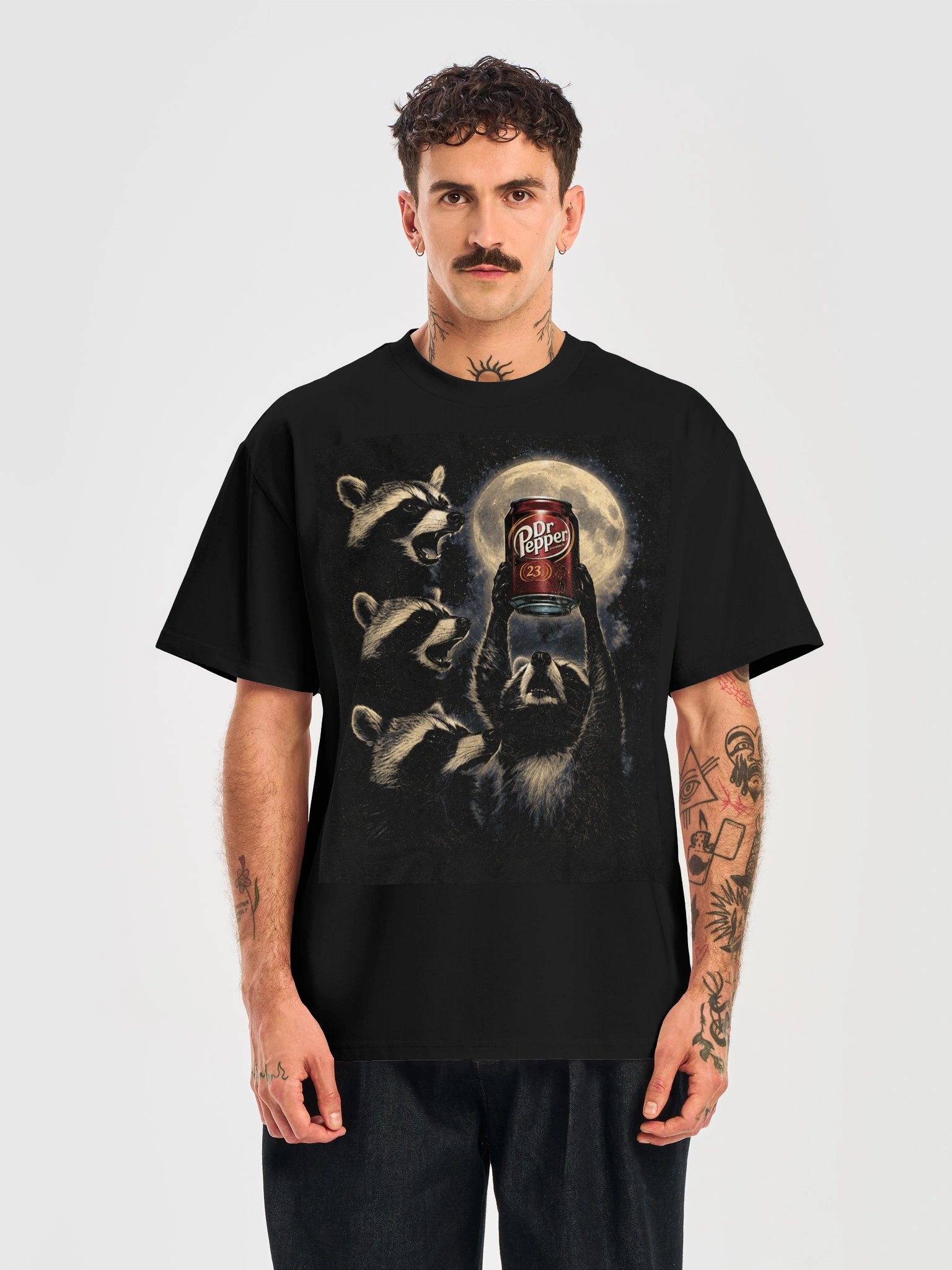 Vintage Raccoon Moon Graphic T-Shirt | Retro Wildlife Unisex Tee product image (1)