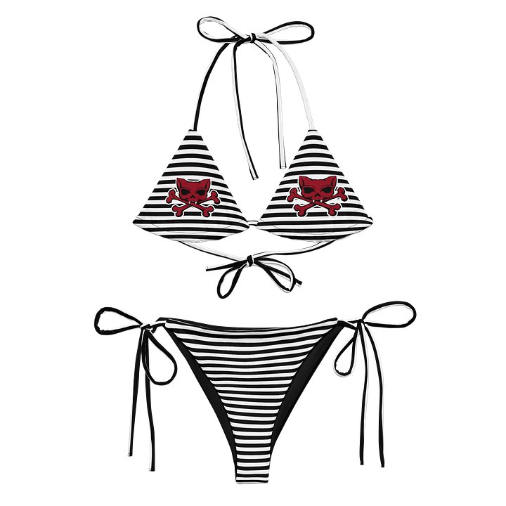 White and Blaque Red Kat Skull Stripped Bikini product image (1)
