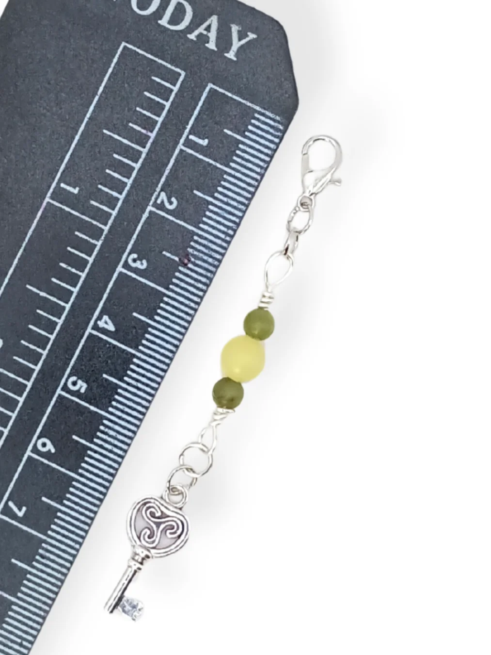 Key Notebook Charm | Triskelion, Green & Lemon Jade, Silver-Tone | Stitch Marker | Zipper Pull product image (3)