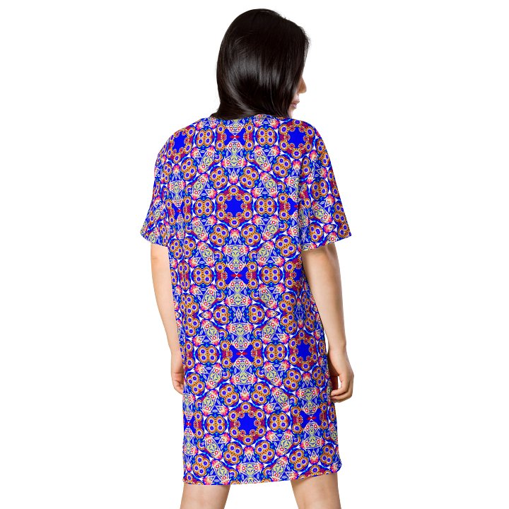Mosaic Coral T-Shirt Dress, Casual Summer Dress, Relaxed Fit Everyday Dress product image (2)