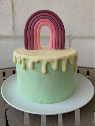 First cake of 2026 and my first try at a buttercream drip rather than a chocolate drip. Swipe to see the original concept art...
