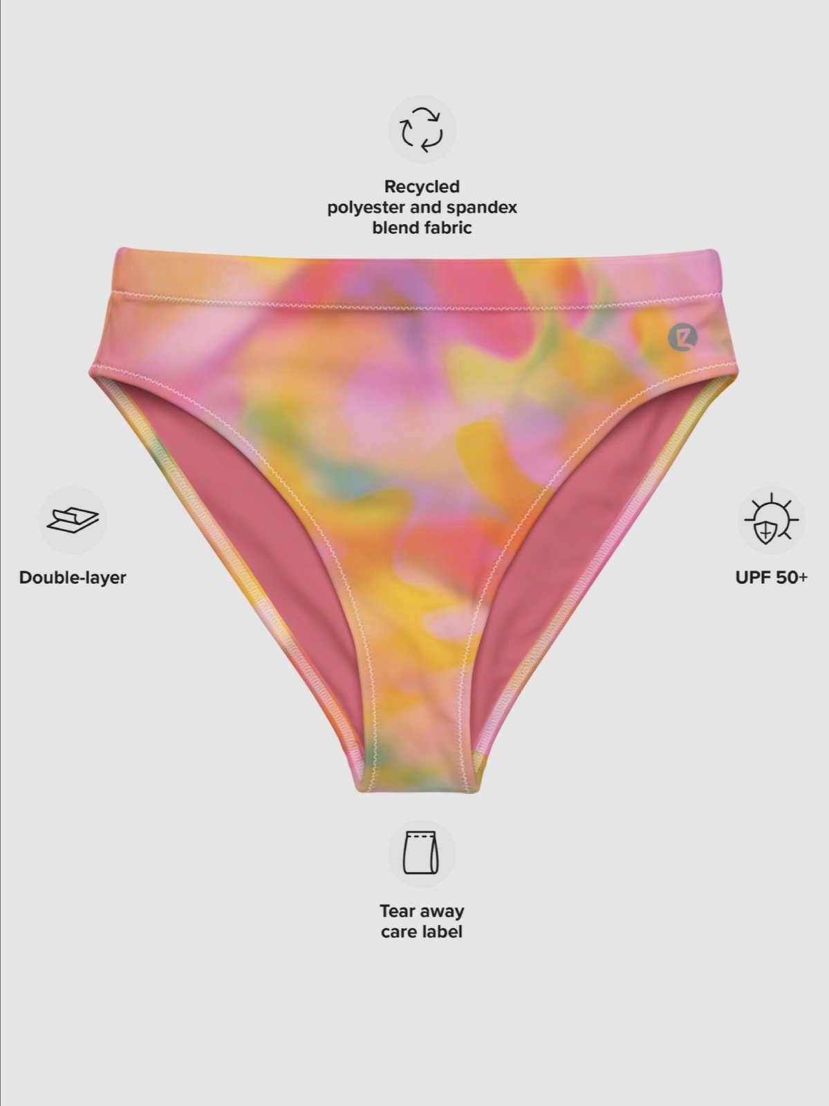 Recycled High-Waisted Bikini Bottom "Sweet Pastel Tie Dye in Orange Light Pink" product image (7)