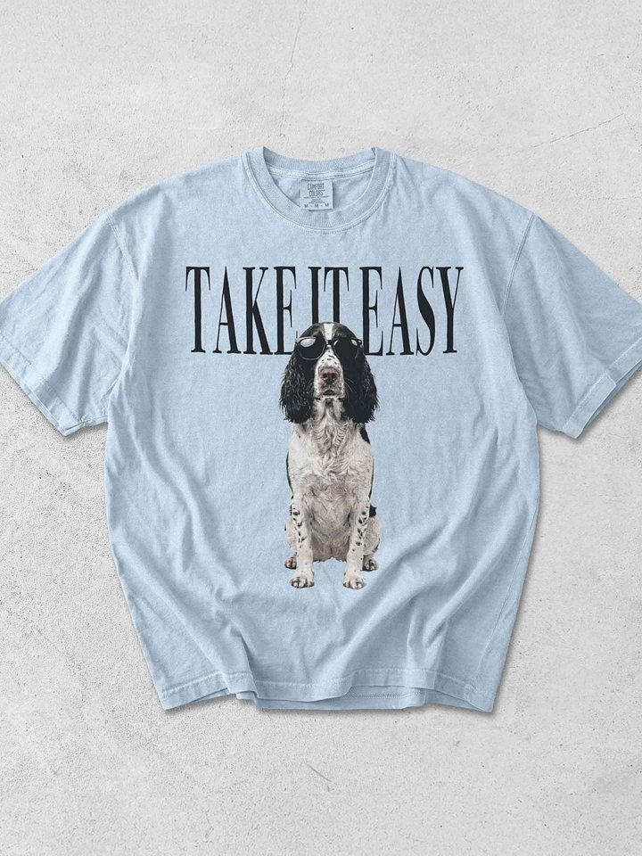 Take It Easy '90s Pop Vintage-Style T-Shirt for Springer Spaniel(Black & White) Owner product image (1)
