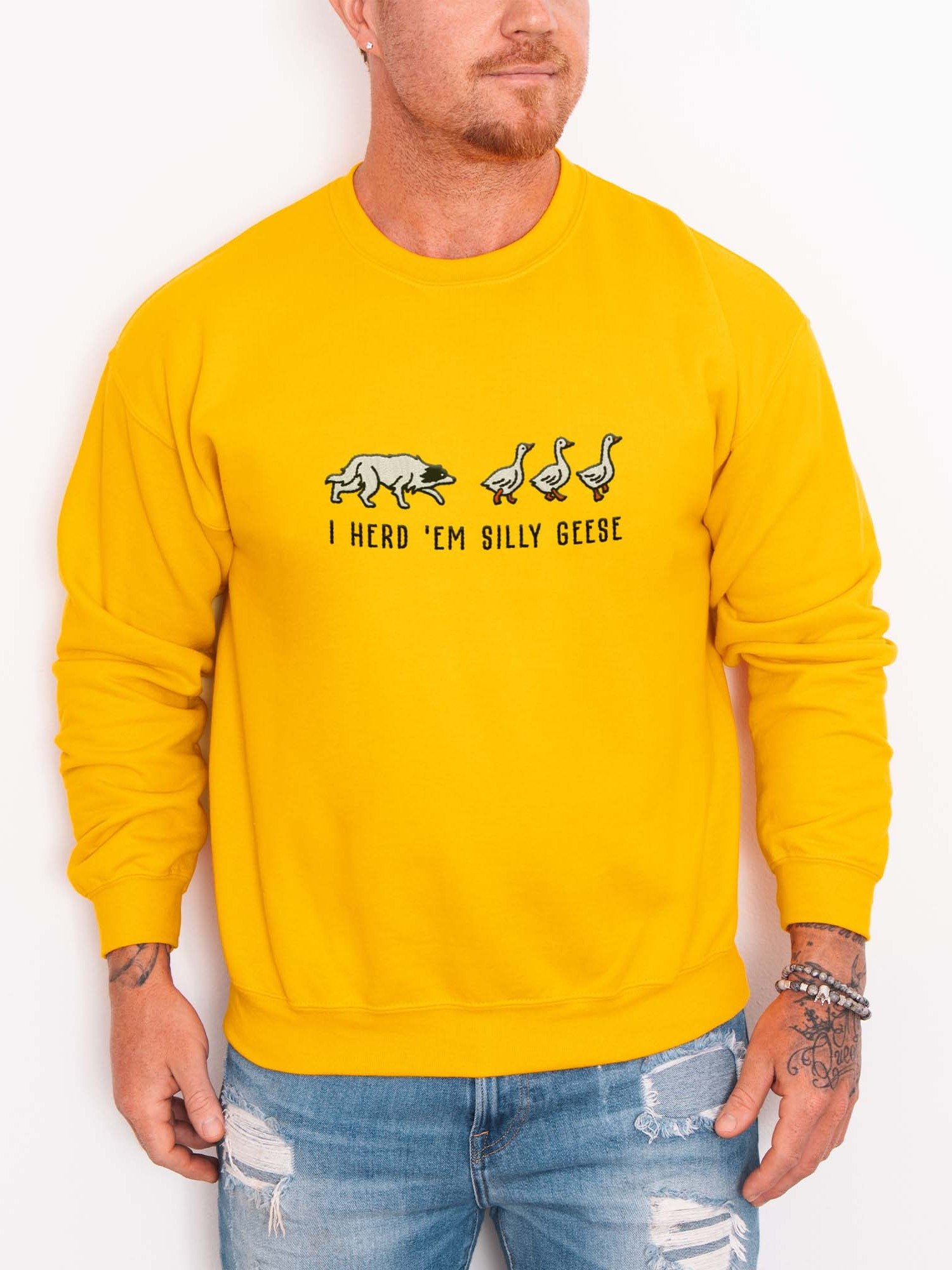 I Herd 'Em Silly Geese Sweatshirt(Embroidered) of a Border Collie(Black & White 2) product image (2)