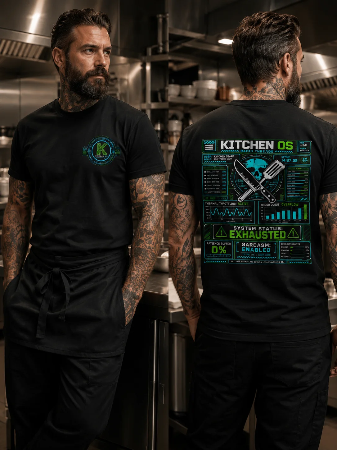 Kitchen OS™ — System Status: Exhausted | Chef Edition Heavyweight Tee product image (1)