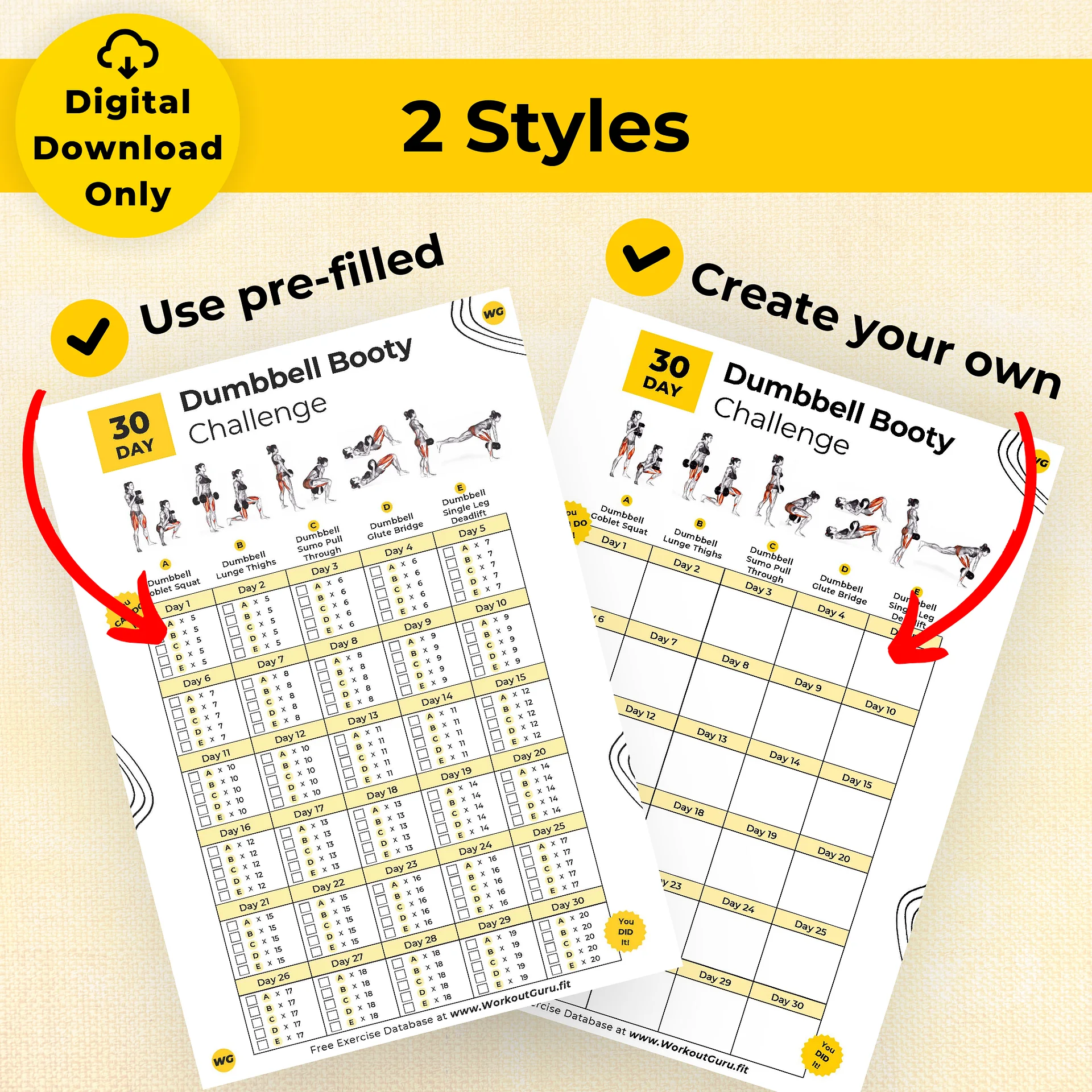 30 Day Dumbbell Booty Challenge - Printable Workout Tracker product image (3)