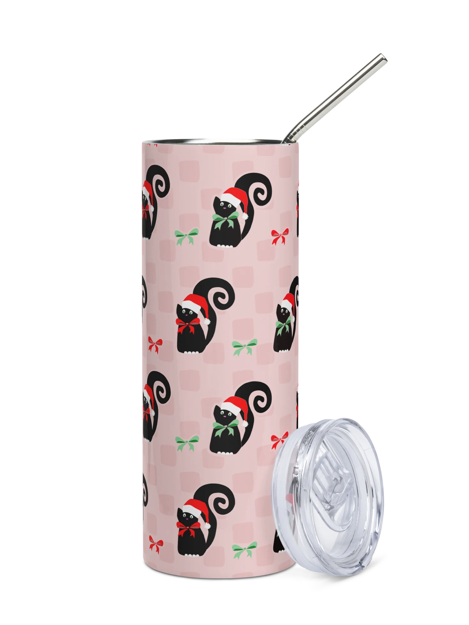 Christmas Kitties in a Row 20 oz Stainless Steel Tumbler with Straw - Pink product image (1)