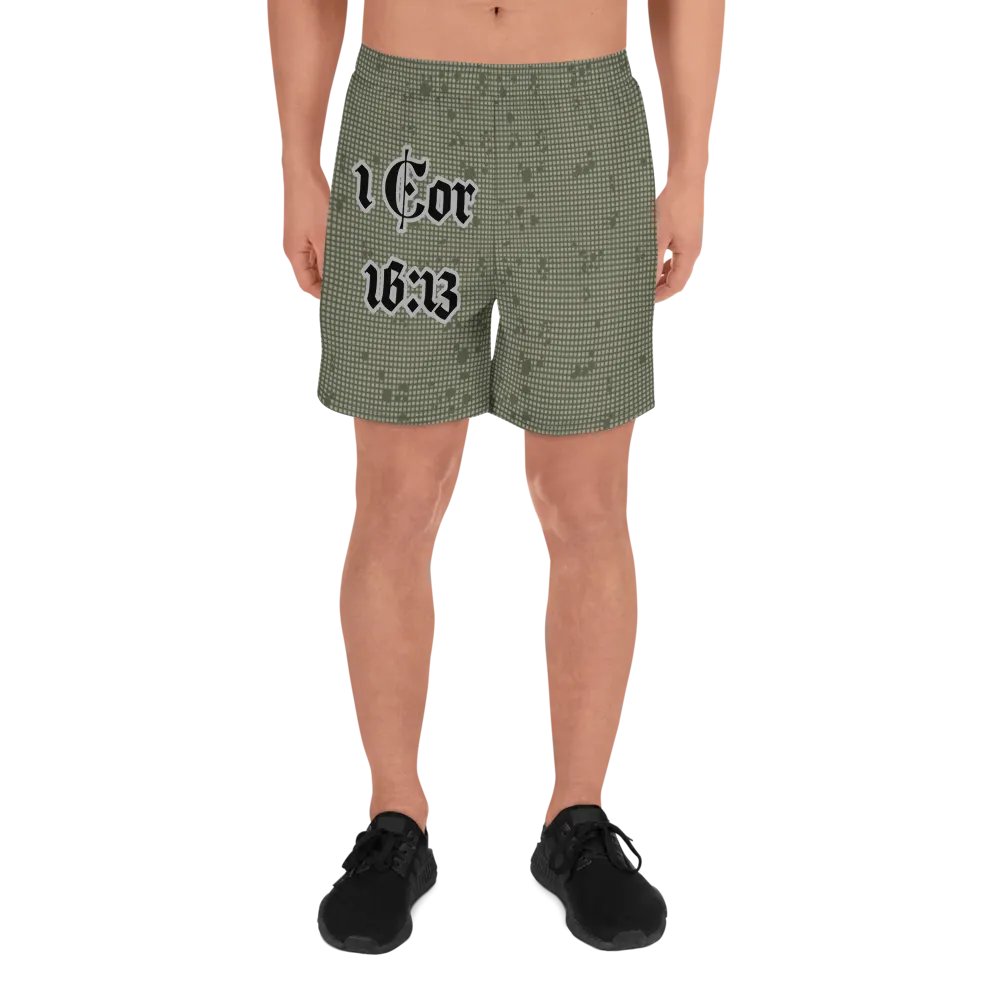 Faithful Camo: 1 Corinthians 16:13 Unisex Athletics Shorts - Desert Night Camo product image (5)