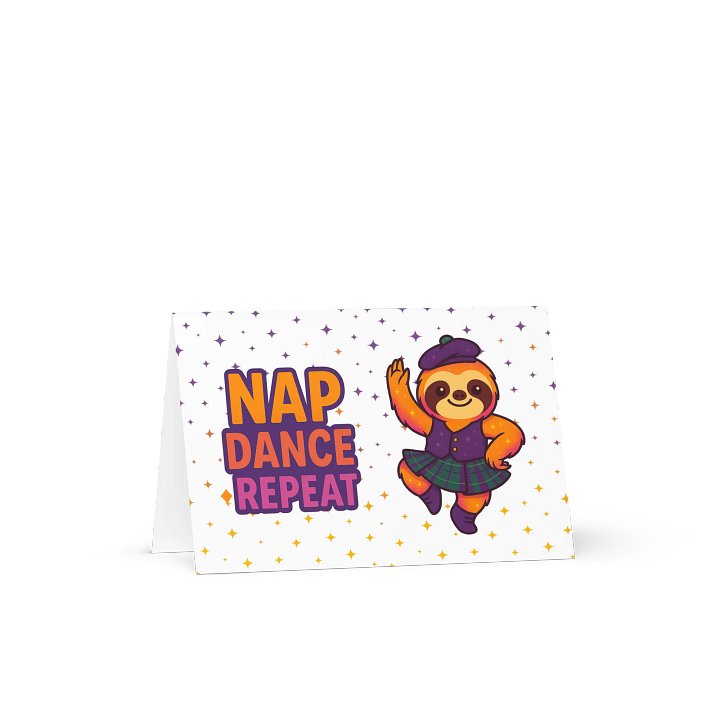 Highland Dance Sloth Greeting Card – Funny Scottish Sloth Card for Dancers, Dance Teachers, Recitals, or Sparkly Sloth Fans product image (1)