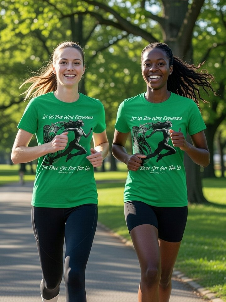 Run with Endurance T-Shirt – Hebrews 12:1 Bible Verse Ladies Running Christian Faith Tee product image (2)