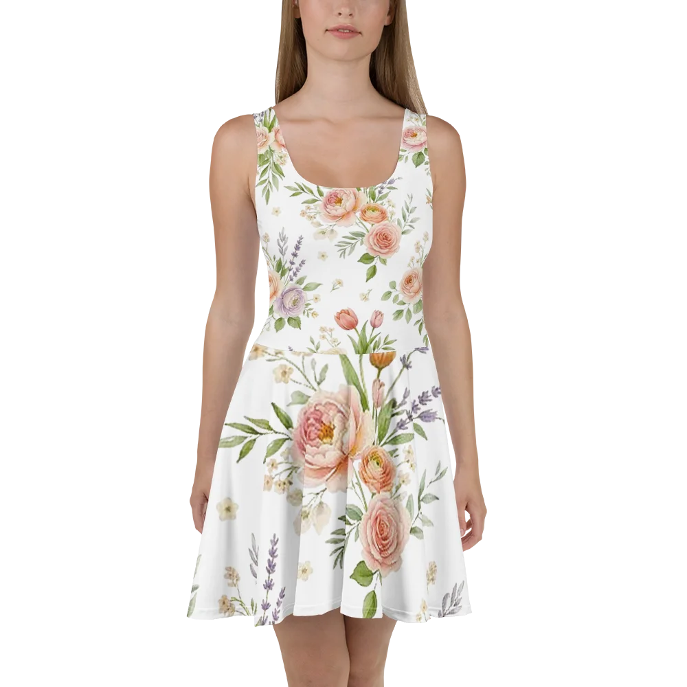 Vintage Meadow Floral Skater Dress | Cottagecore Art Print Dress product image (2)