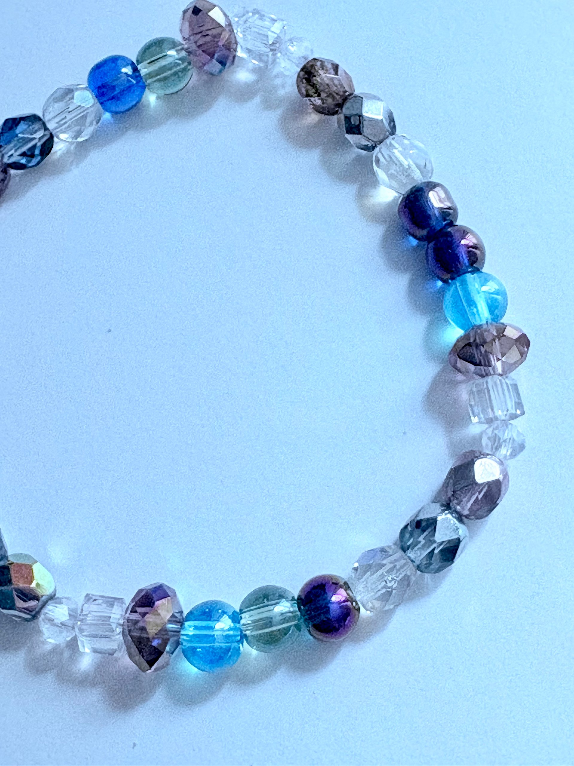 MFD-00166 | Handmade 7.5" Purple, Blue & Clear Bead Stretch Bracelet | Coastal Charm Jewelry by Monique Faella Designs™ product image (3)
