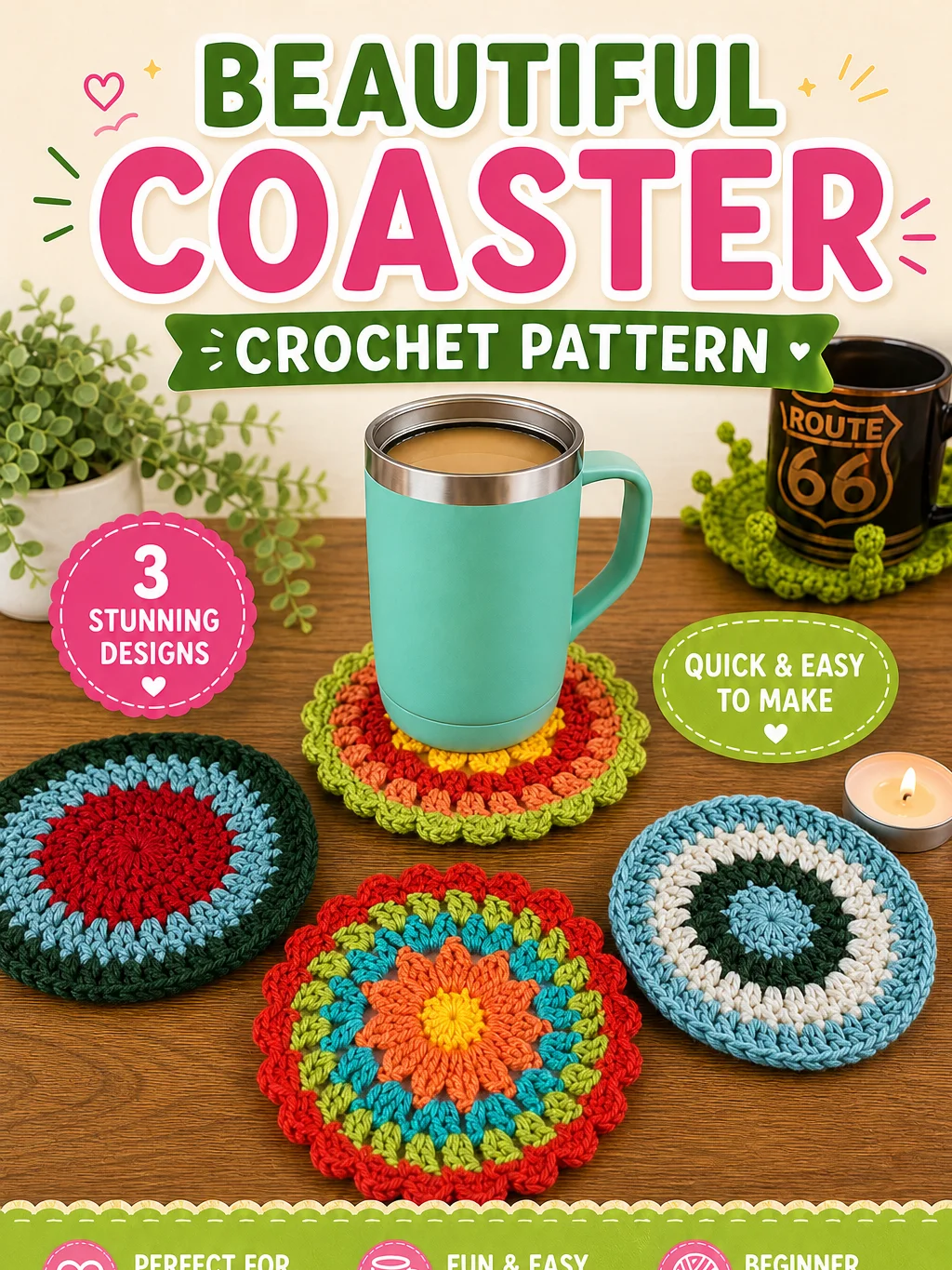 Crochet Flower Coaster Pattern PDF: Sunburst & Lace Versions product image (1)