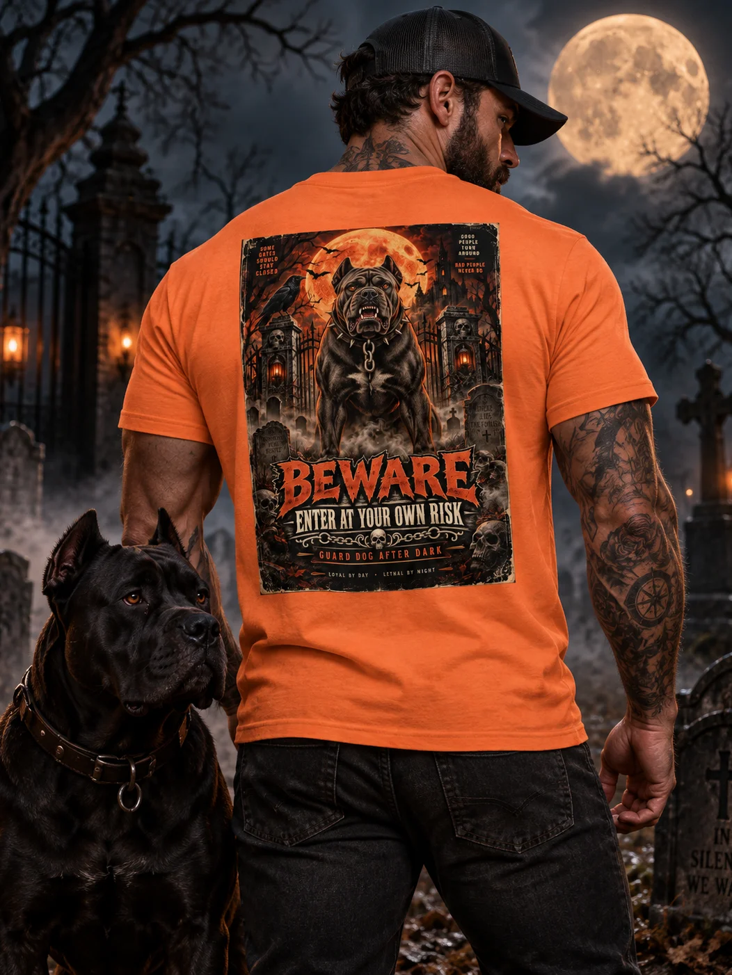 Beware — Enter at Your Own Risk Dog Dad Halloween Tee product image (1)