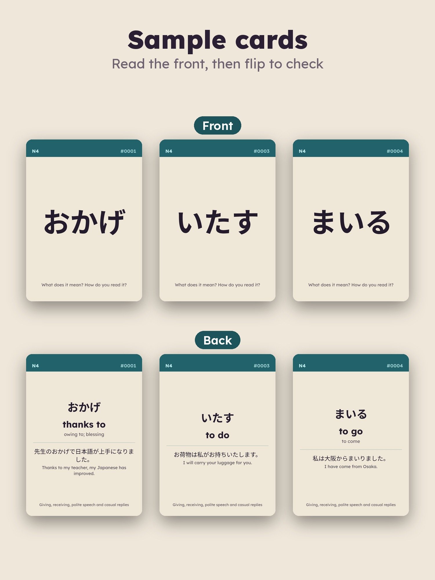 Japanese Flash Cards: JLPT N4 Vocabulary Deck, 612 Words (zombie.cat) product image (3)