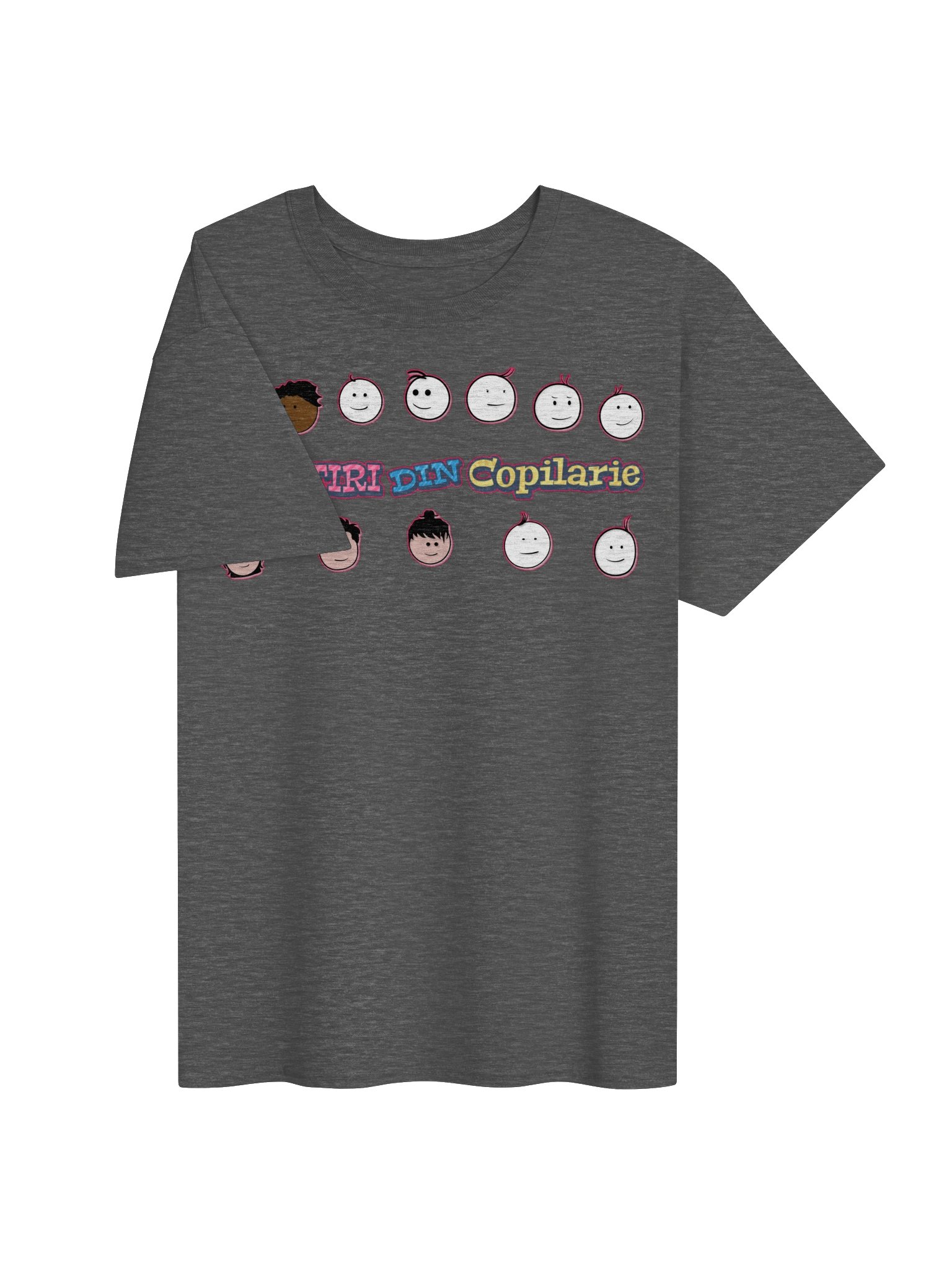 👕 Tricou Gri Grafit Melanj Damă „Amintiri Din Copilărie” – Personajele product image (3)