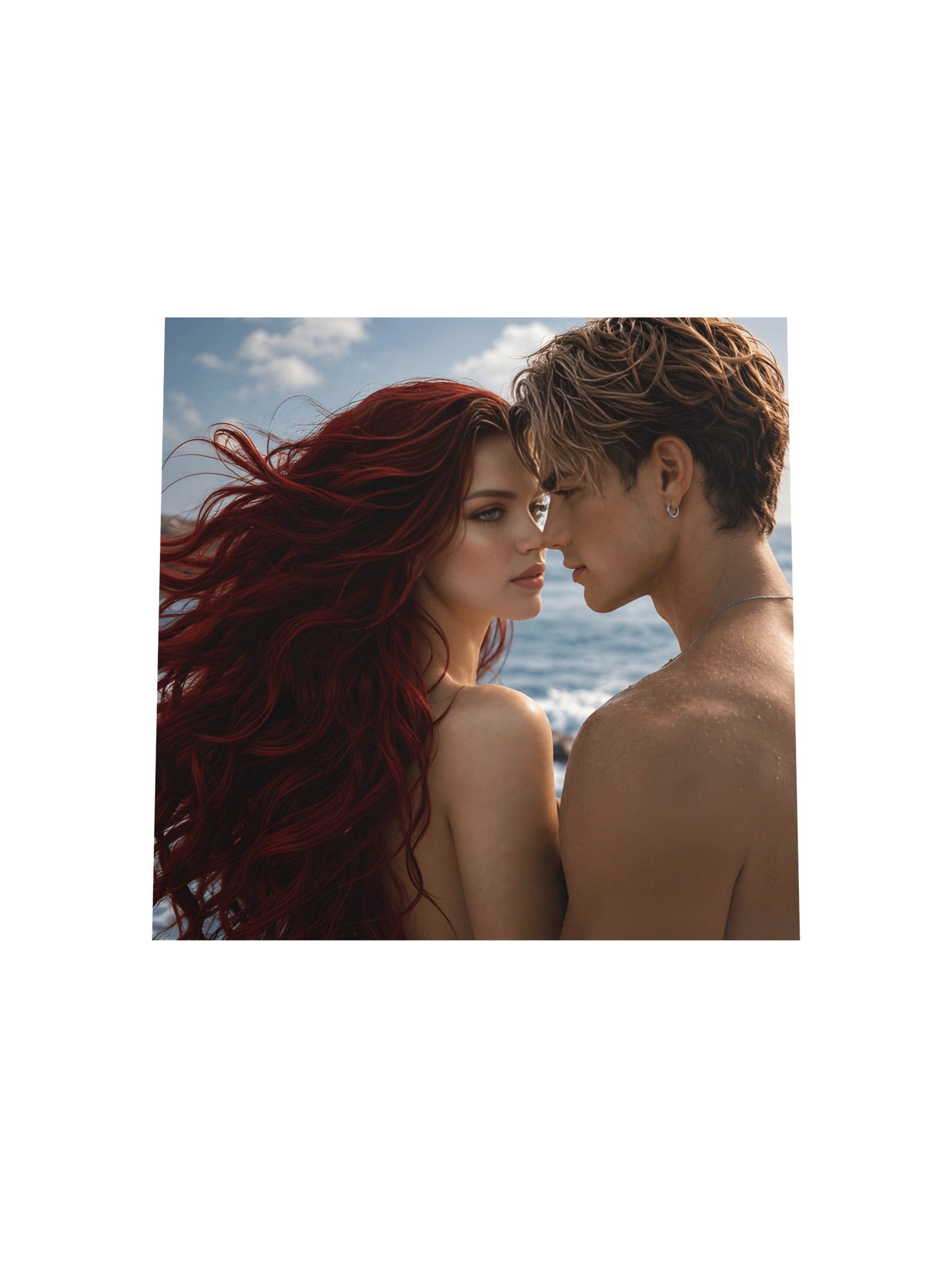 Romantic Beach Couple Wall Art, Redhead Love Poster, Coastal Romance Print, 10x10 Decor product image (6)