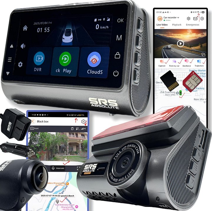 SRS ABSOLUTE Plug/Play 3K 4G Dash Cam| GPS+Live Video Record/Download/Playback/Calling/Zoom| GeoFence TimeLapse|PIP WI-FI HotSpot| G-Sensor/Motion Sensor|1TB MicroSD support-S44GCO product image (1)