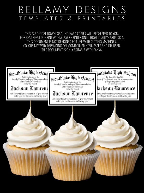Editable Graduation Diploma Cupcake Toppers product image (8)