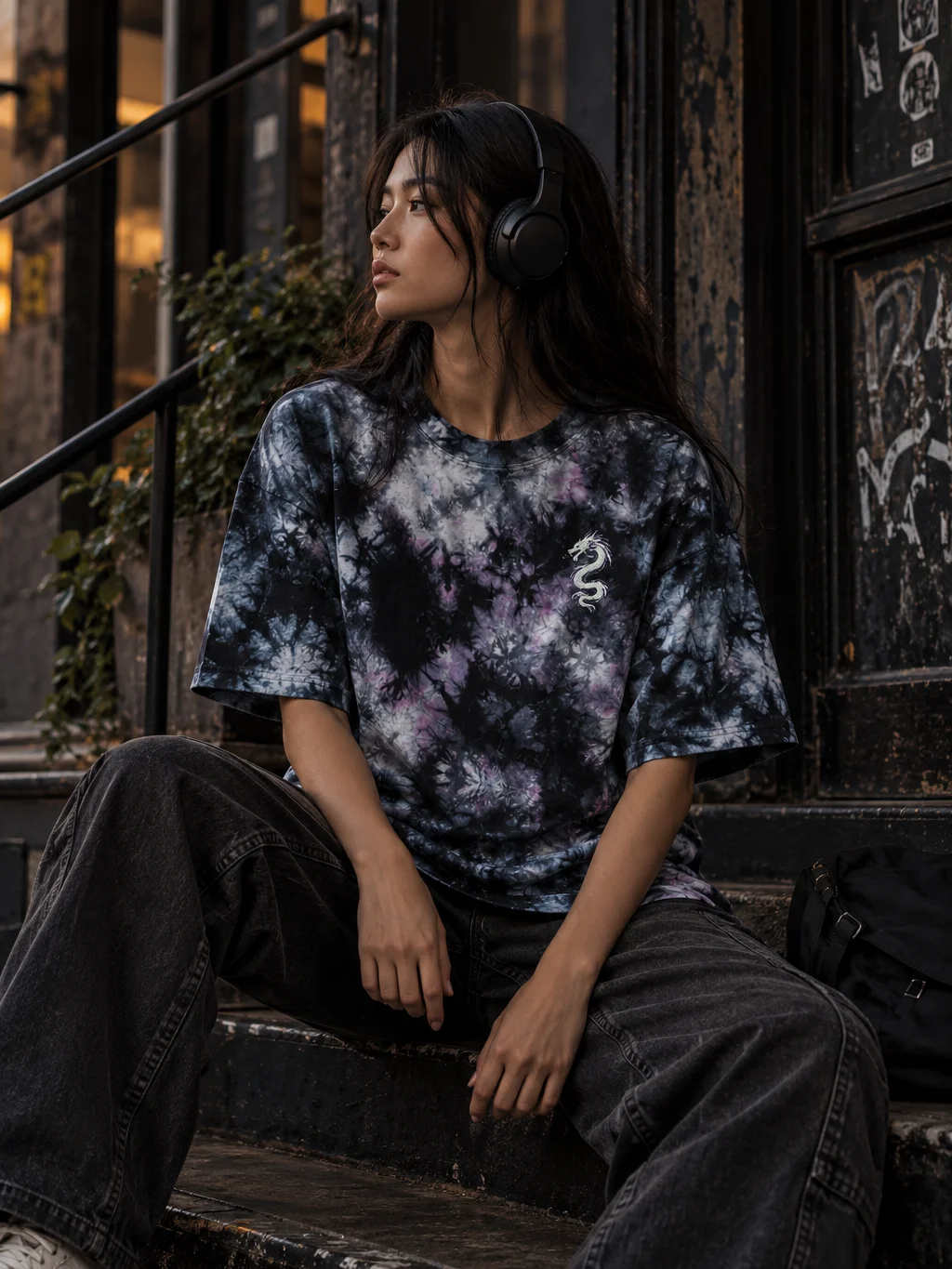 Embroidered Dragon Oversized Tie-Dye T-Shirt | Shaka Wear Heavyweight Tee product image (2)