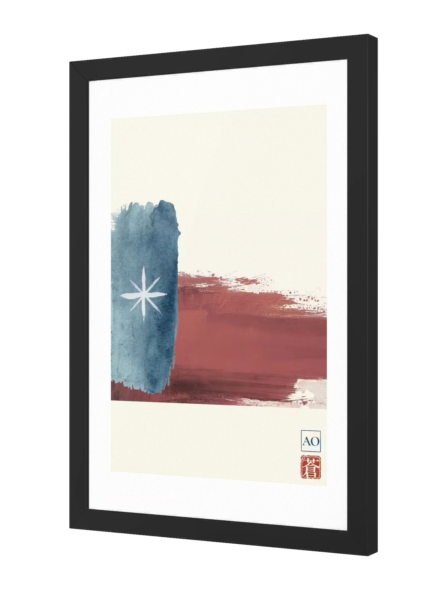 Texas Japanese Ink Art Print | Lone Star Spirit No.10 | Framed Wall Art - AO Japan Blue product image (2)