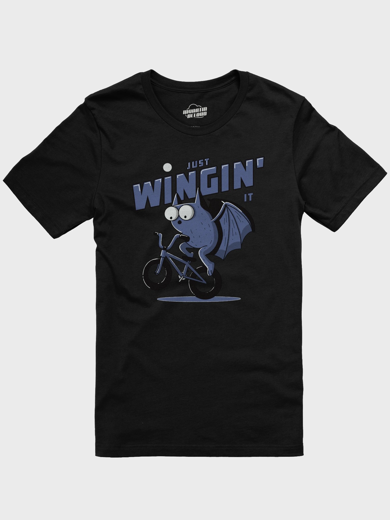 Just Wingin’ It Funny Bat Riding a Bike Graphic T-Shirt – Cute Cycling Pun Tee for Animal & BMX Lovers product image (1)