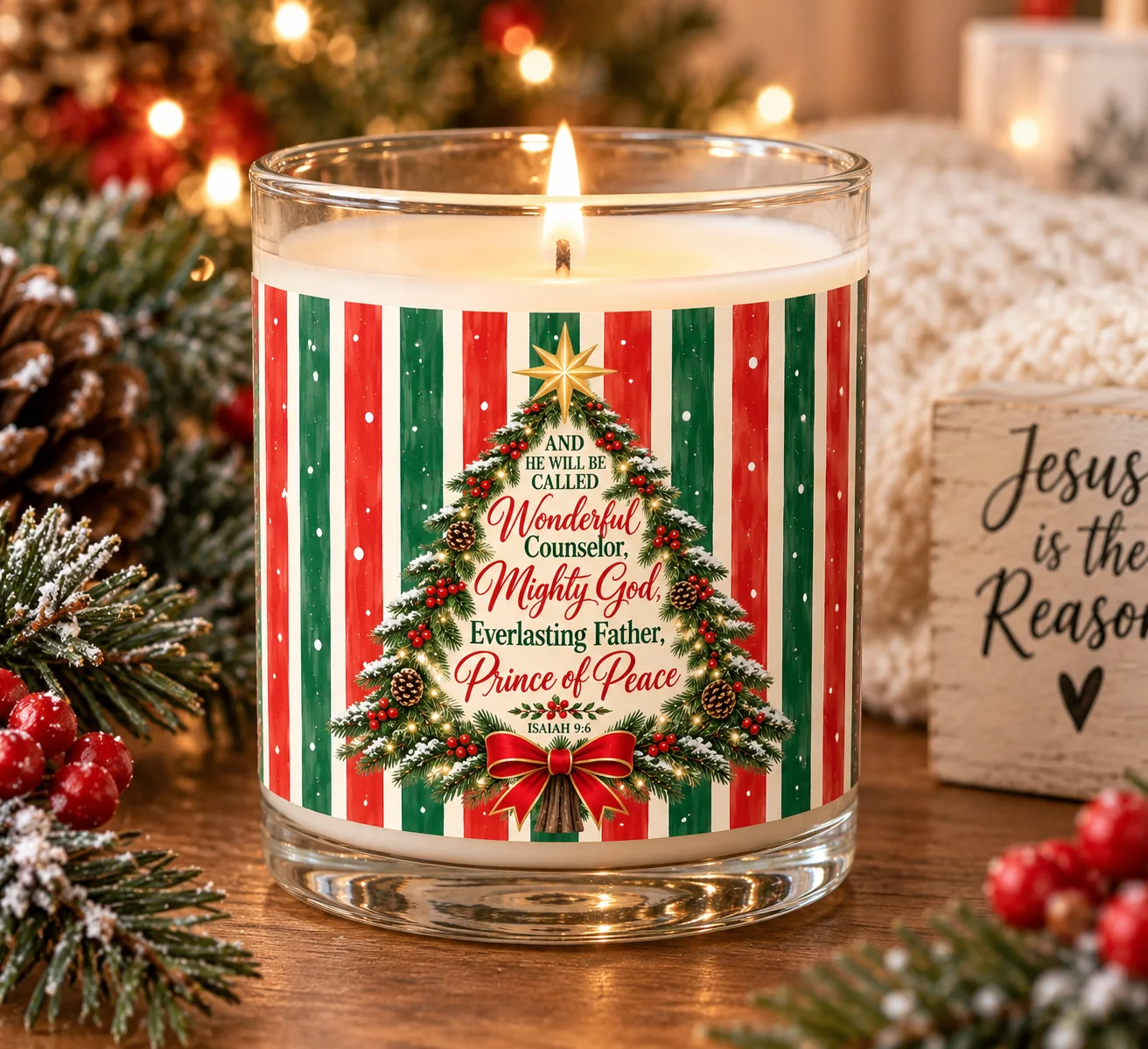 Isaiah 9:6 Christmas Candle | Christian Christmas Decor | Wonderful Counselor Soy Candle | Faith Gift product image (1)