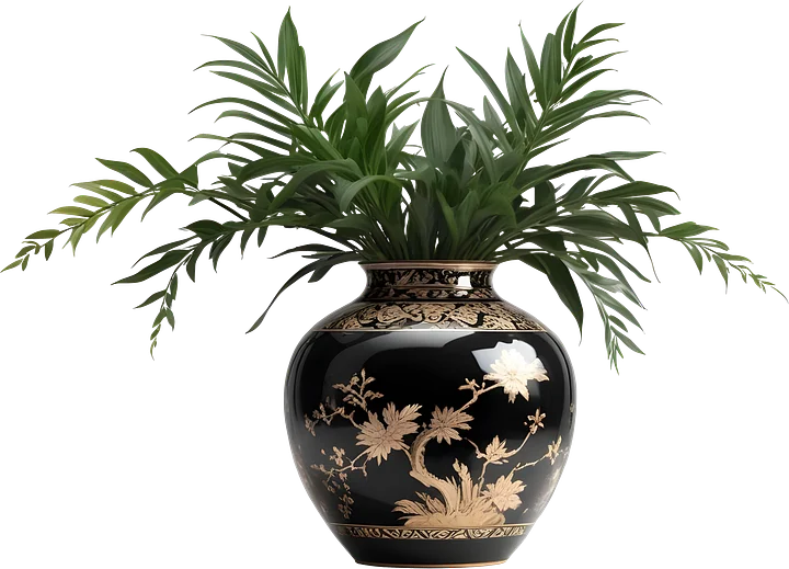 Black and Gold Chinese Vase – Elegant Floral Pattern PNG product image (1)