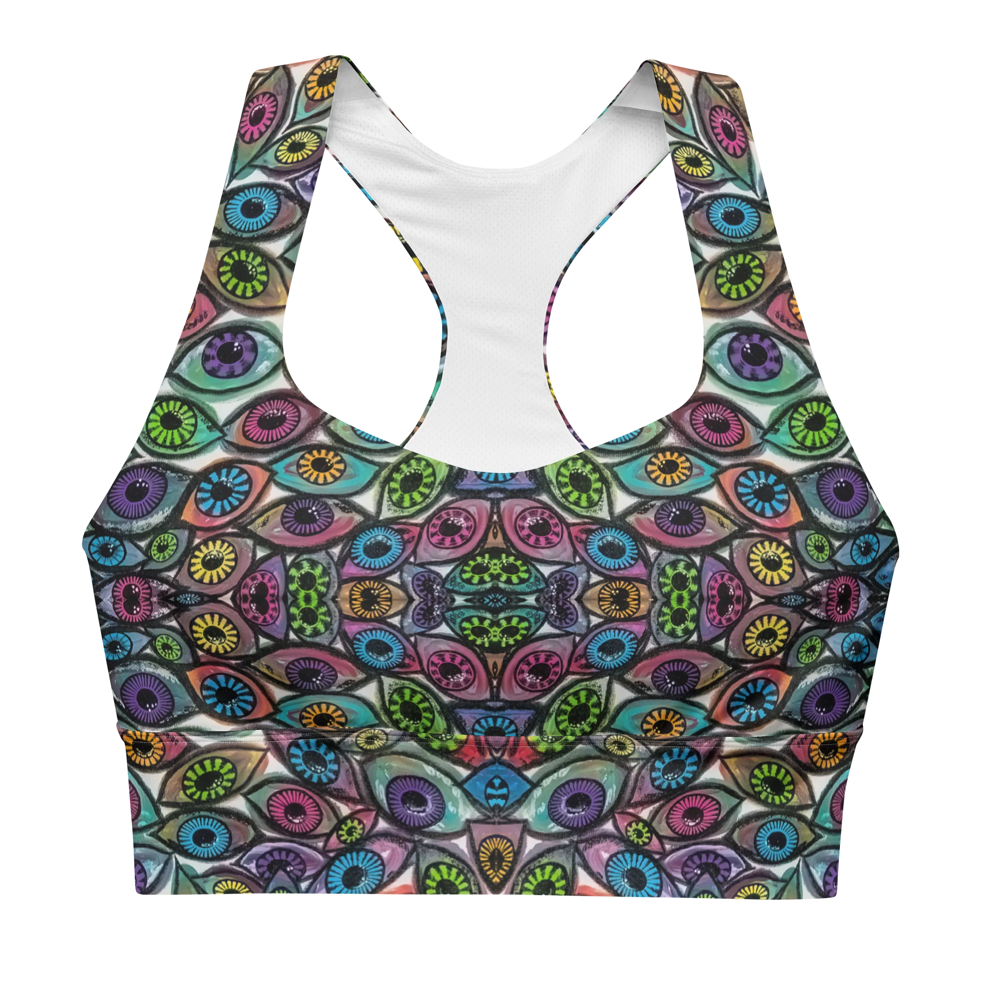 Colorful Eyes Recycled Longline Sports Bra | Eye See You Too product image (1)