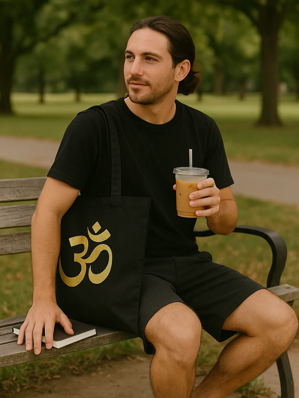 Om Symbol Tote Bag – Black | Minimalist Spiritual Tote for Yoga & Mindful Living product image (3)
