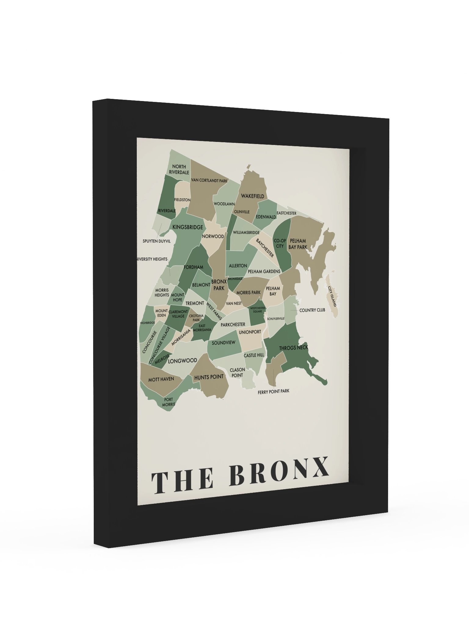 Bronx Neighborhood Map (Sage) [all] | Framed product image (3)