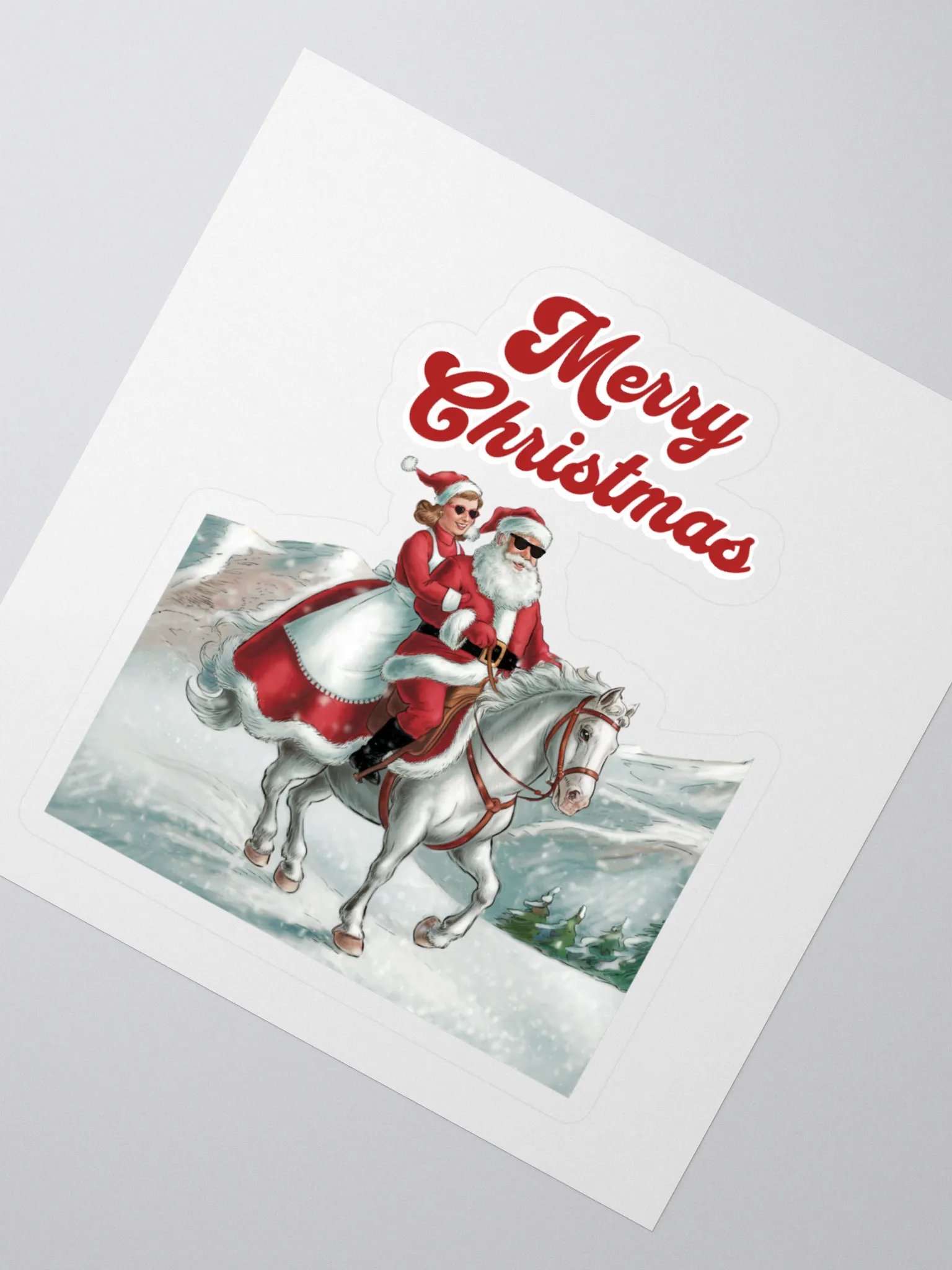 Mr. and Mrs. Santa Claus Horse Riding Sticker product image (2)
