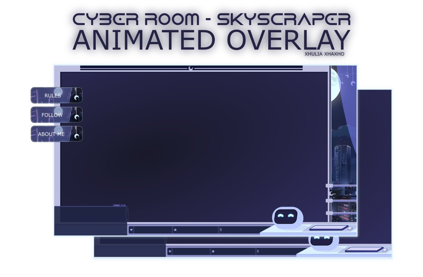 CYBER ROOM - SKYSCRAPER STREAM OVERLAY - PREMADE OVERLAY ANIMTED - NIGHT SKYSCRAPER STREAM OVERLAY - ROBOT STREAM OVERLAY product image (1)