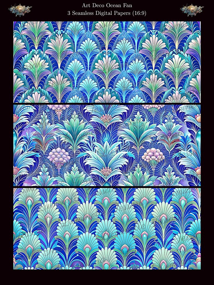 Art Deco Ocean Fan Seamless Digital Backgrounds product image (1)