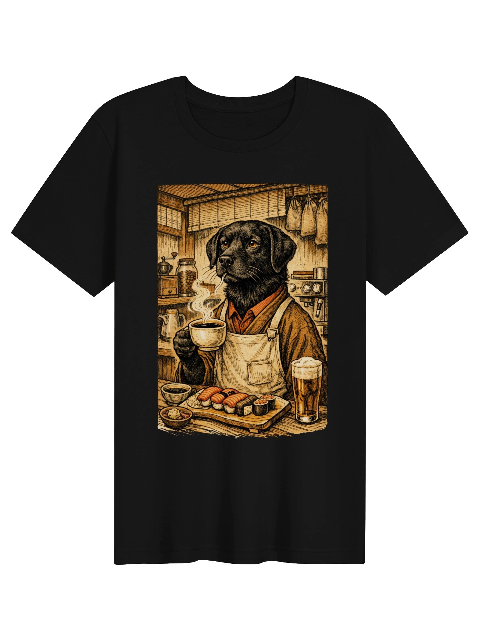 Dog Barista T-Shirt - Vintage Black Lab Coffee Shop Graphic Tee product image (2)