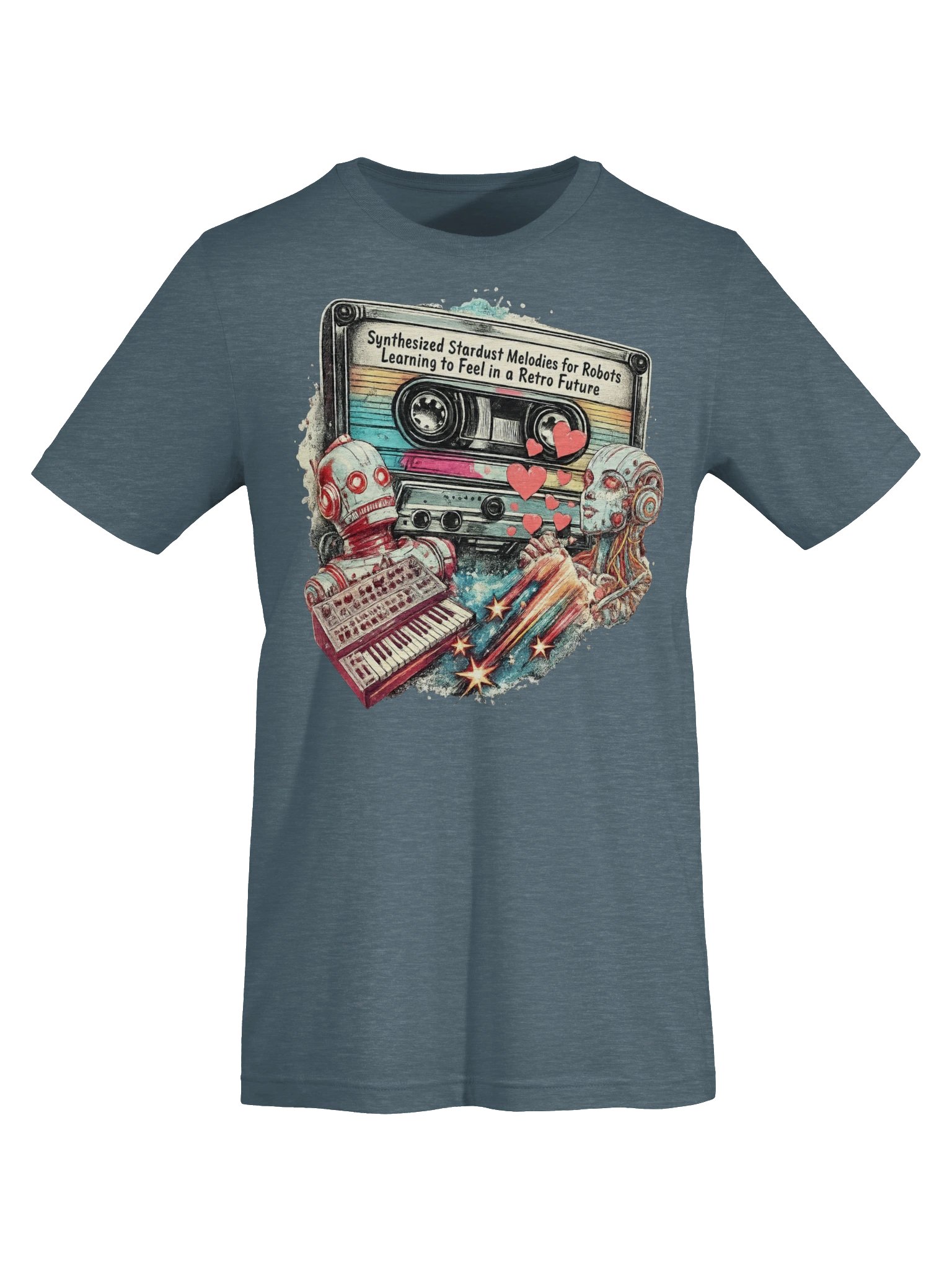 Synthesized Stardust Retro Future Tee, Whimsical Robot Music Lover Shirt product image (6)