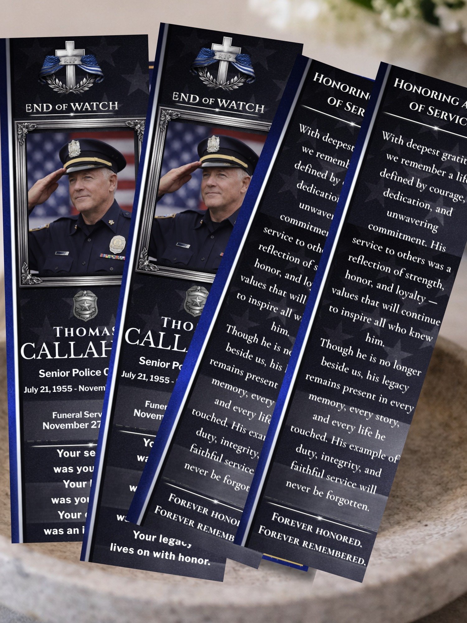 Police Memorial Bookmark Template, Thin Blue Line Law Enforcement Keepsake product image (2)