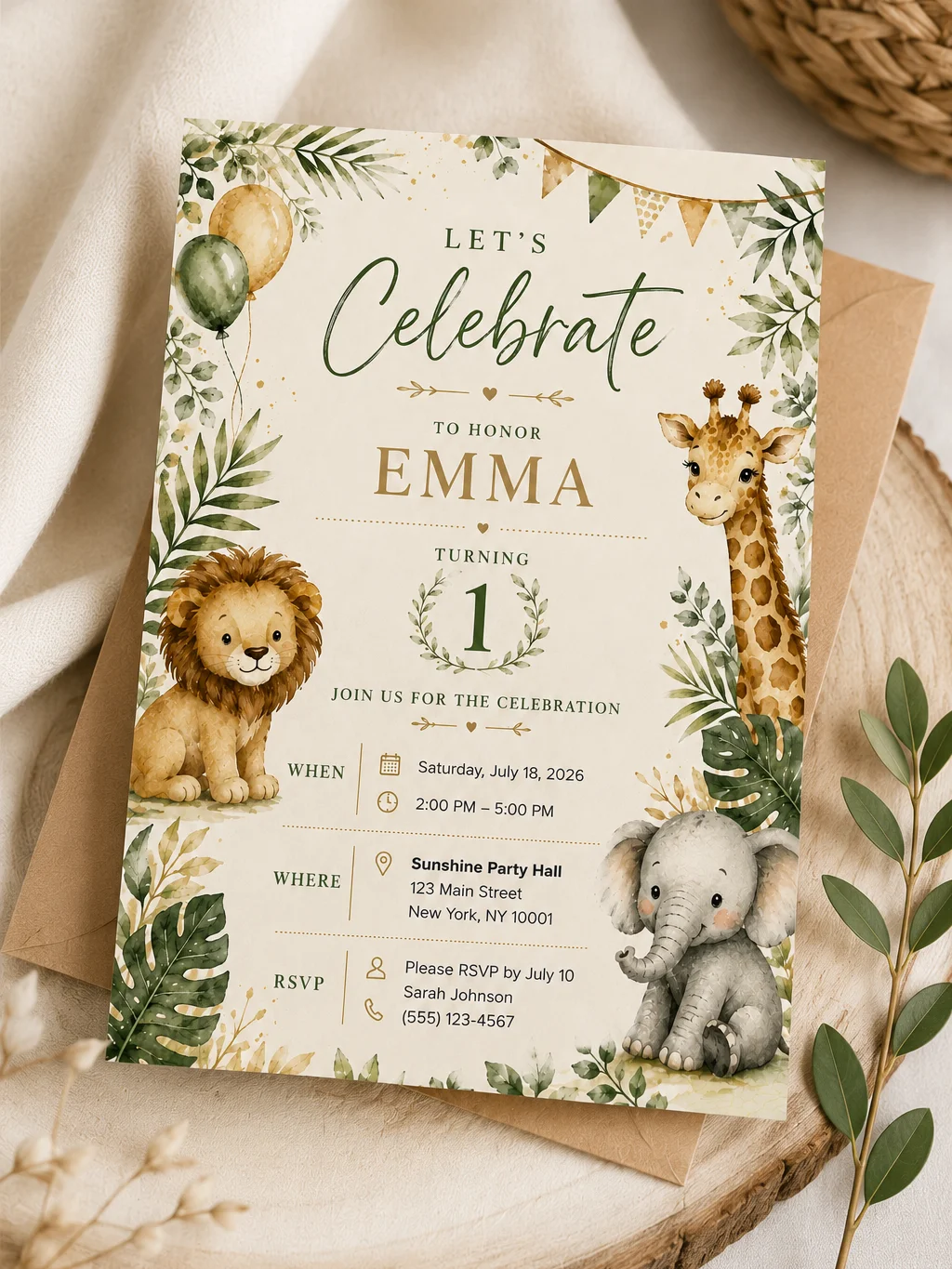 Safari zoo Birthday Invitation Template for kids product image (7)