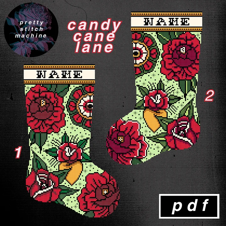 Traditional Florals Candy Cane Lane Christmas Stocking Pattern Set product image (1)