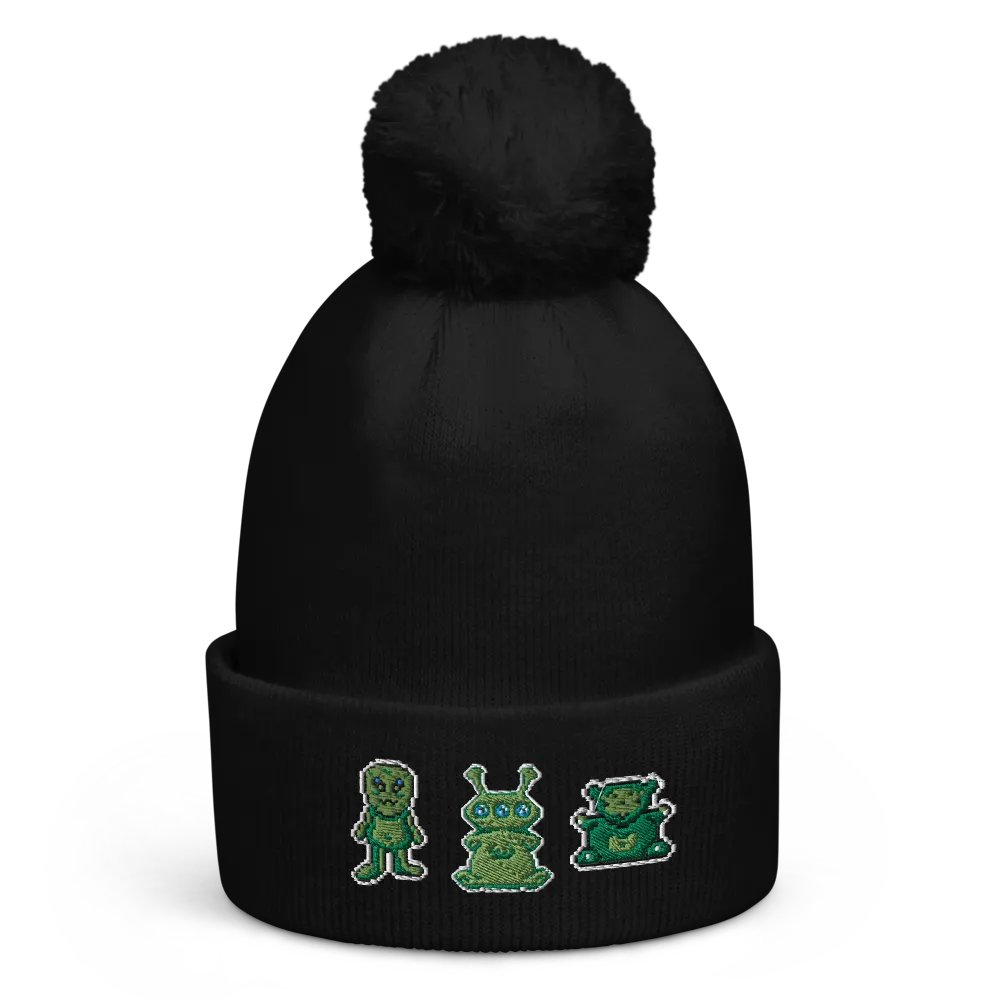 Pixel Aliens pompom beanie product image (1)