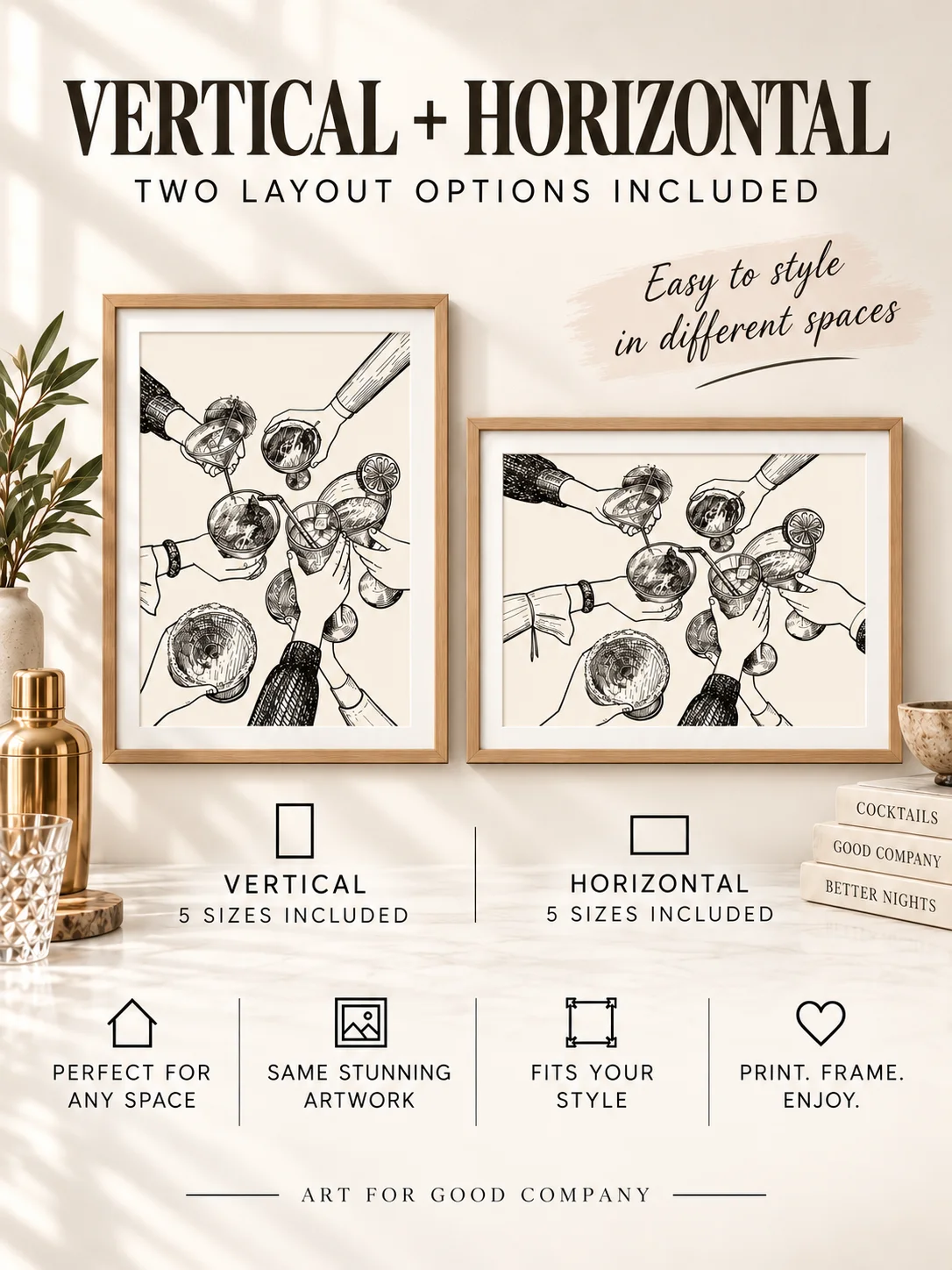 Cocktail Wall Art | Cheers Bar Cart Decor | Drinks Line Print | Kitchen Poster product image (4)