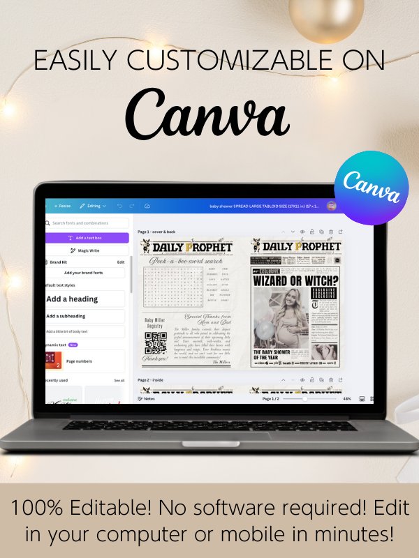 Magical Baby Shower Announcement Newspaper 100% Customizable Template Bundle product image (5)