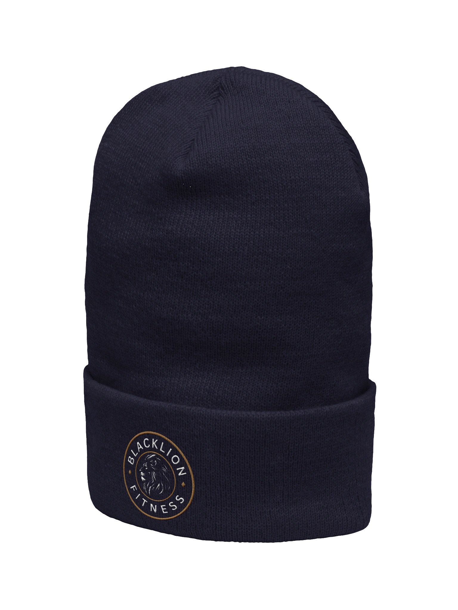 Black Lion "Fitness" Embroidered Crest Cuffed Beanie – Premium Performance Knit Headwear product image (2)