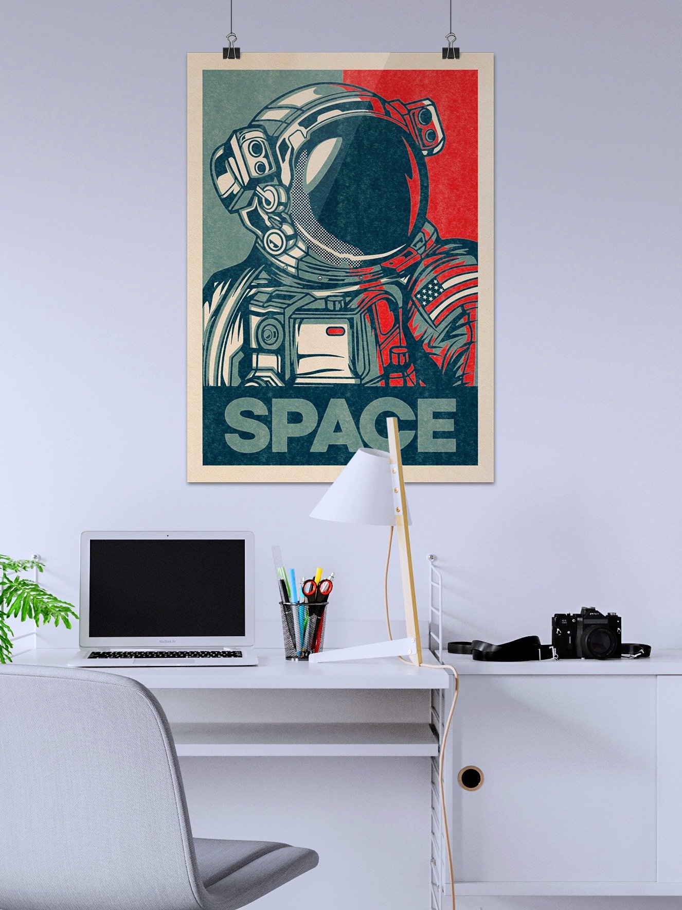 Space (Hope/Obama style, Shepard Fairey style) — Vintage space poster, retro space art, propaganda poster, retrofuturism art, retro sci-fi print product image (2)