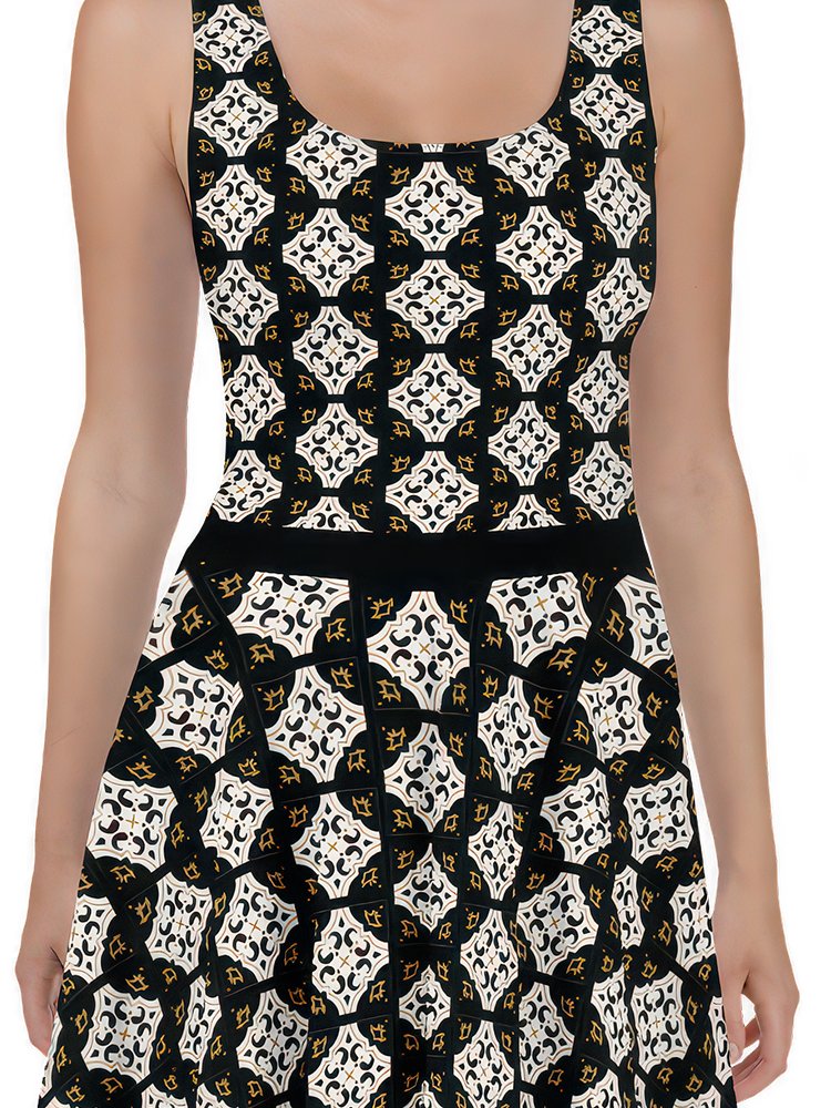 Arabesque Tile Dress | Brown White & Black product image (2)