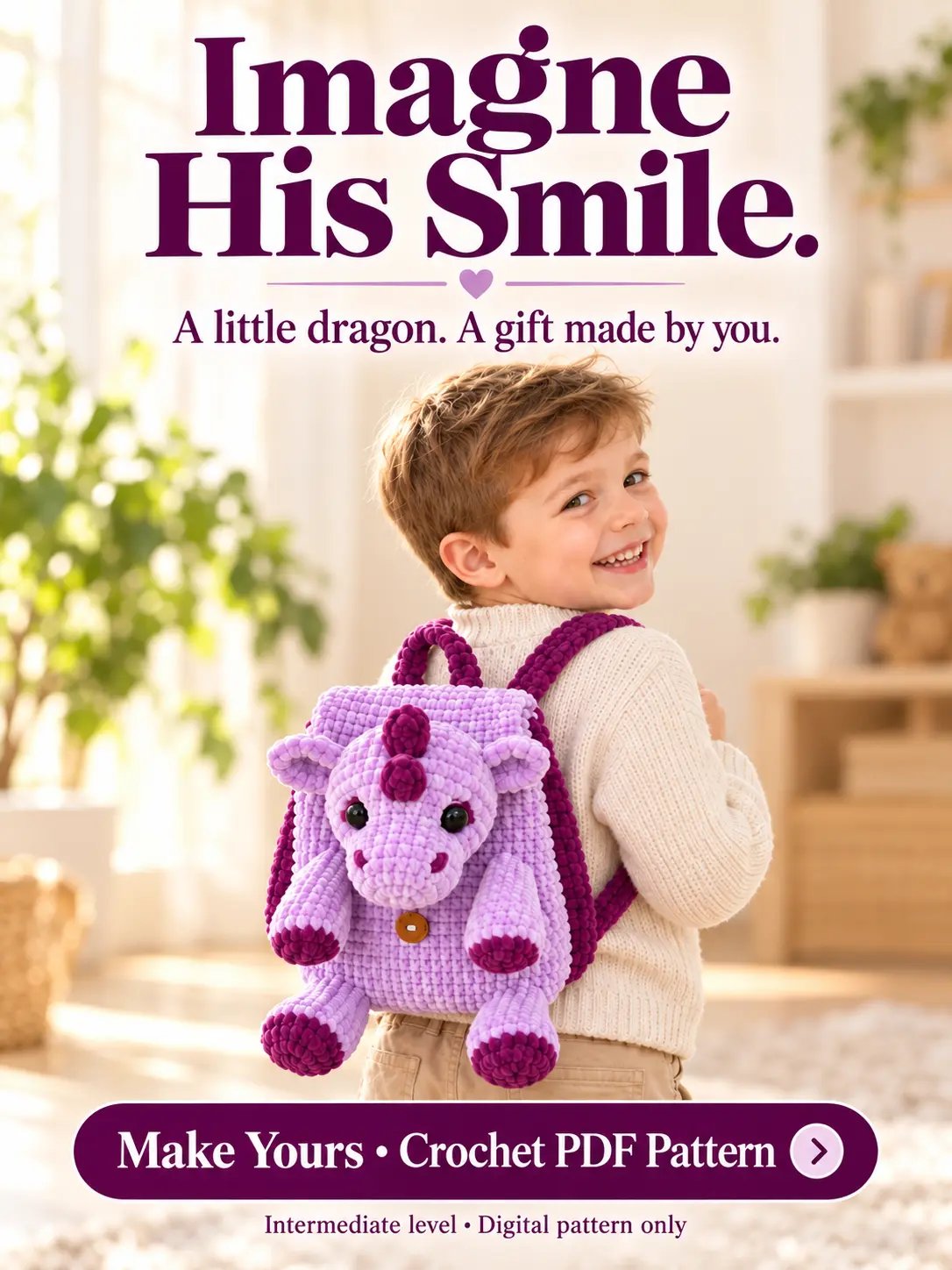 Little Dragon Backpack Crochet PDF Pattern product image (1)