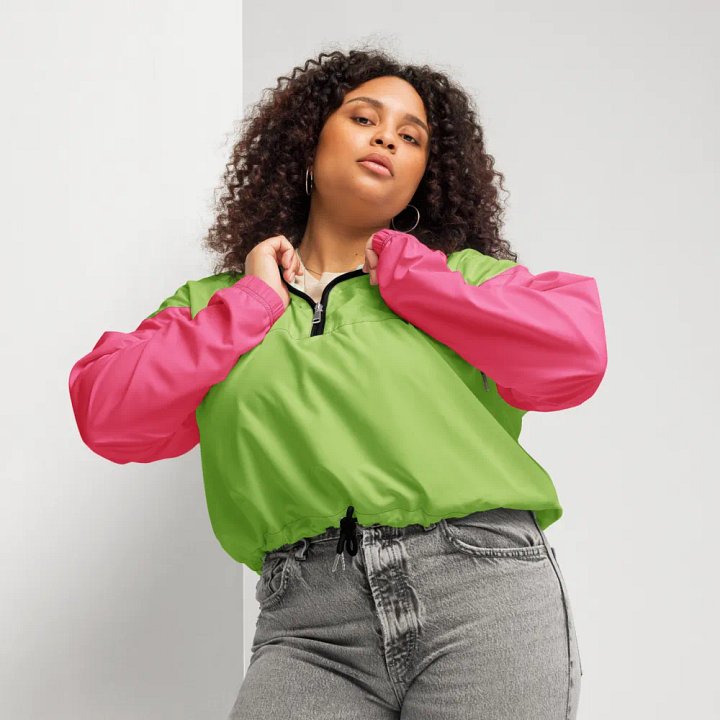 Lime/Pink/Yellow Colorblock Cropped Windbreaker product image (1)