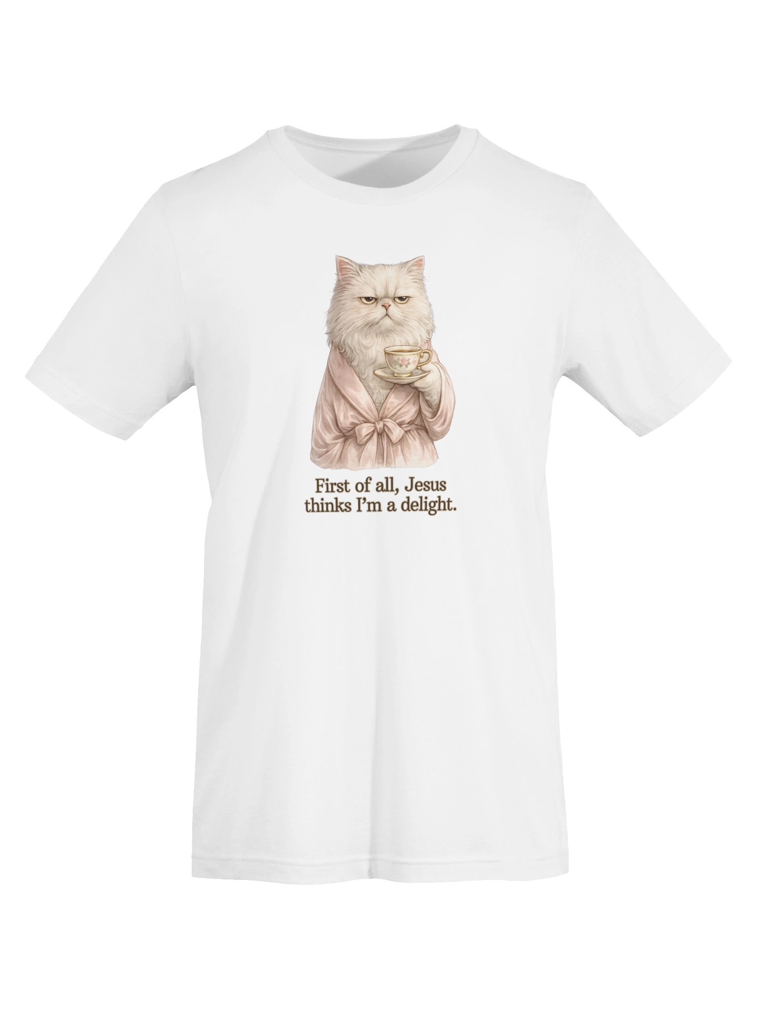 Funny Christian Cat Shirt, First of All Jesus Thinks I'm a Delight T-Shirt, Grumpy Persian Cat Tee, Faith Humor Shirt, Bella Canvas SuperSoft Tee product image (7)
